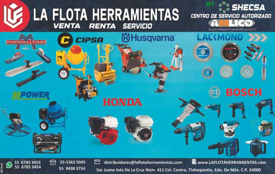 La Flota Herramientas. Te invita al evento EXPO CIHAC DEL 9 AL 11 DE OCTUBRE CENTRO CITIBANAMEX, CDMX VISITANOS EN EL AREA A STAND A013. Revolvedoras, Rodillos Vibratorios, Torres de Iluminacion,