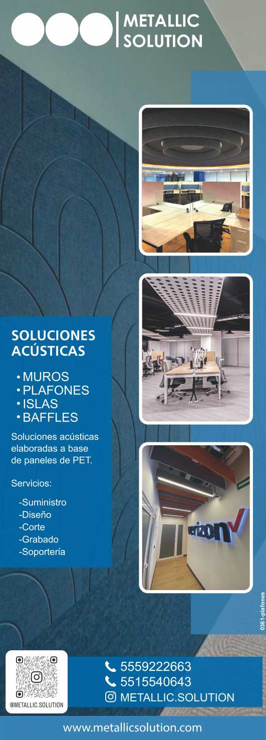 Soluciones acusticas elaboradas a base de PET, muros, plafones, islas, baffles. Suministros, diseño, corte, grabado, soporteria