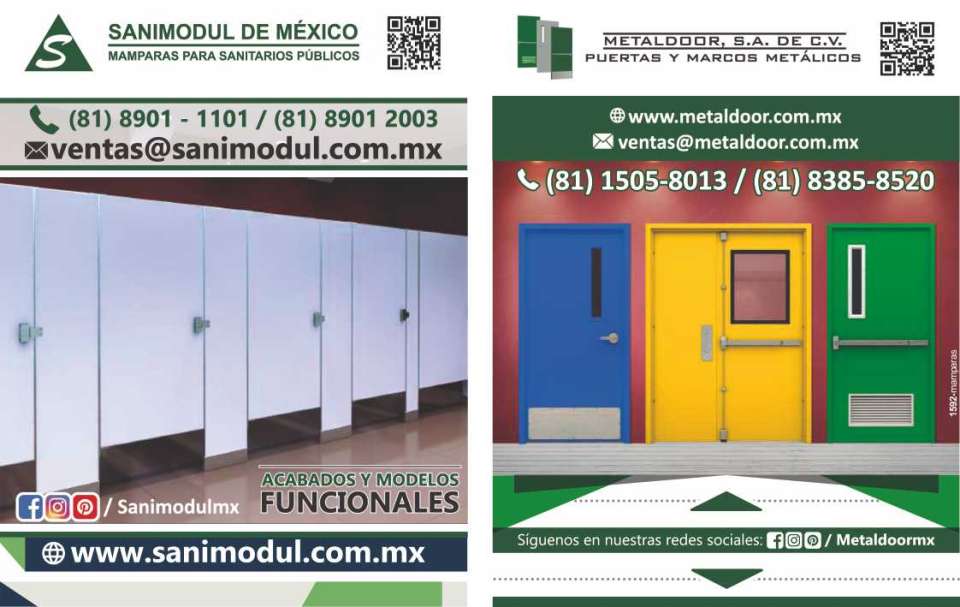 Mamparas y accesorios para Sanitarios. Fabricacion de Puertas y Marcos Metalicos Metaldoor, puertas industriales, de seguridad y contra incendio. Acabados modernos y versatiles.