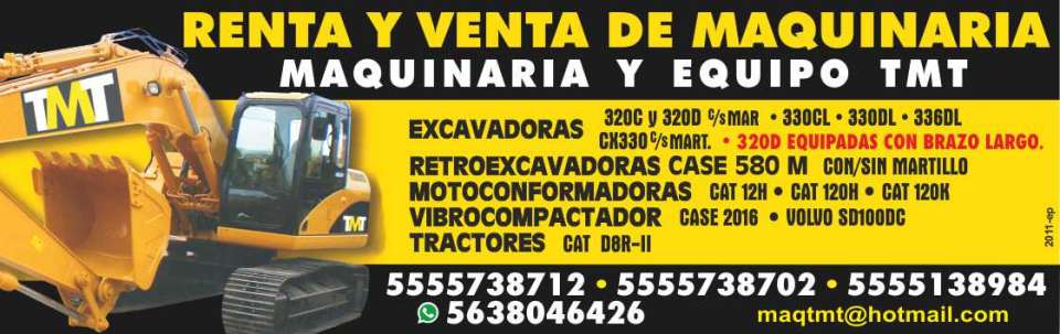 Renta y Venta de Maquinaria y Equipo Pesado, Excavadoras, Tractores y Motoconformadoras Caterpillar, Retroexcavadoras Case, Vibrocompactador Case y Volvo SD100DC.