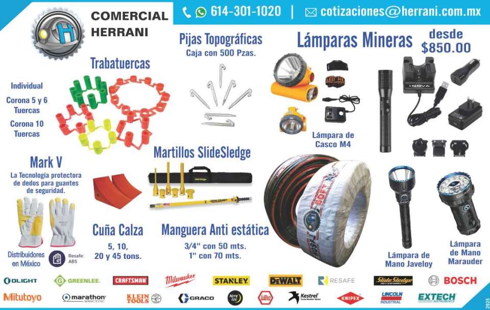 Herramientas y Accesorios para Industria y Mineria. Lamparas, Instrumentacion, Ecologia, Seguridad, Absorbentes de Aceite, Sistema de Seguridad de TRABA TUERCAS.