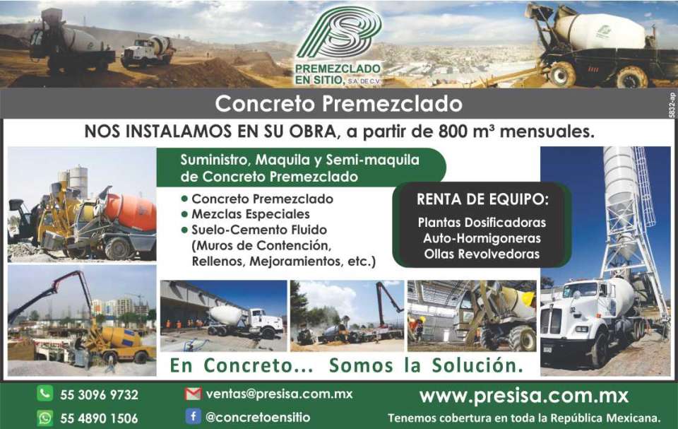 Suministro, maquila y semi-maquila de concreto premezclado. Renta de plantas dosificadoras, auto-hormigoneras, ollas revolvedoras. 