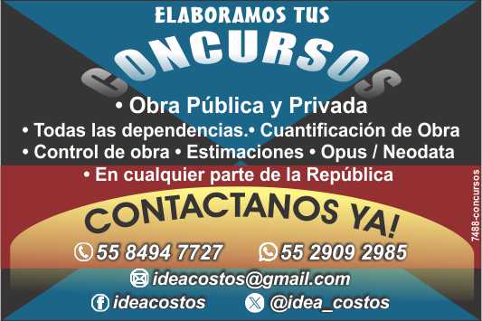 Elaboramos tus Concursos, Obra Publica y Privada. Todas las Dependencias, Cuantificacion de Obra,Control de Obra, Estimaciones, Opus/Neodata, en cualquier parte de la Republica.