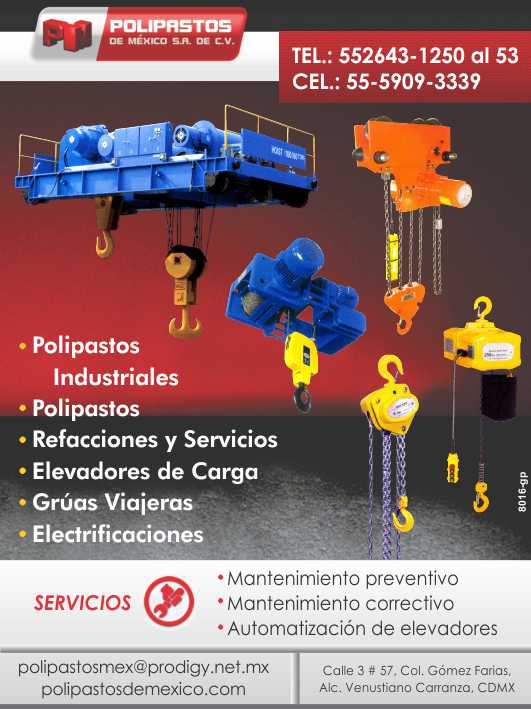 Elevadores de carga, polipastos, refacciones y servicios, gruas viajeras, electrificaciones.