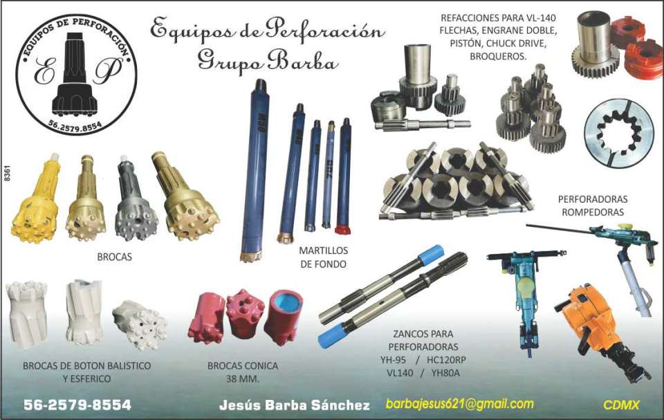 Equipos de Perforacion, Refacciones para VL-140, Flechas, Engrane Doble, Piston, Chuck Drive, Broqueros, Brocas, Martillos de Fondo, Peforadoras, Rompedoras, Zancos para Peforadoras.