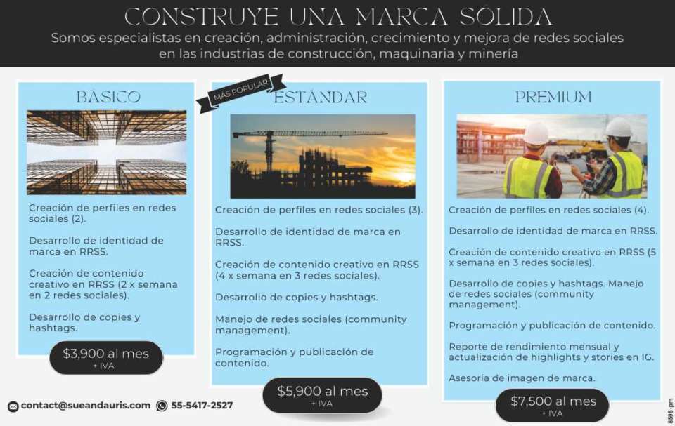 Somos especialistas en creacion, administracion, crecimiento y mejora de redes sociales en las industrias de construccion, maquinaria y mineria.