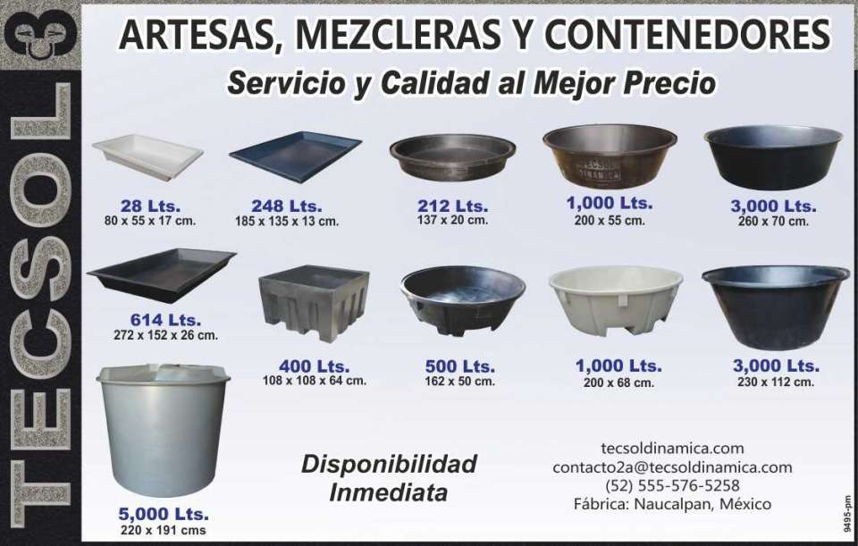 Artesas, mezcleras, contenedores, servicio y calidad al mejor precio, disponibilidad inmediata,