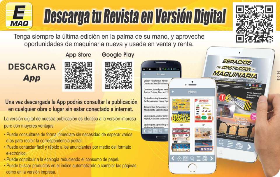 Descargue la APP de la Revista Espacios de Construccion y Maquinaria en version digital. Busque "Revista Maquinaria" en Google Play o en App Store.